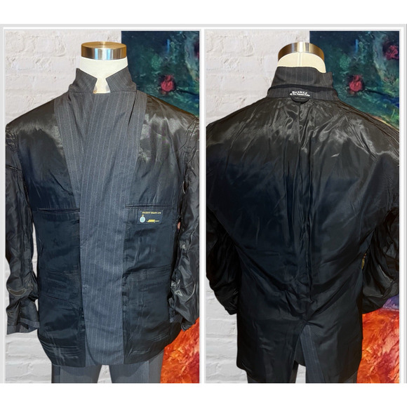 Vtg Society Brand by Hartmarx 44R Gray with Blue Red Chalk Stripe Blazer Jacket - Picture 8 of 16